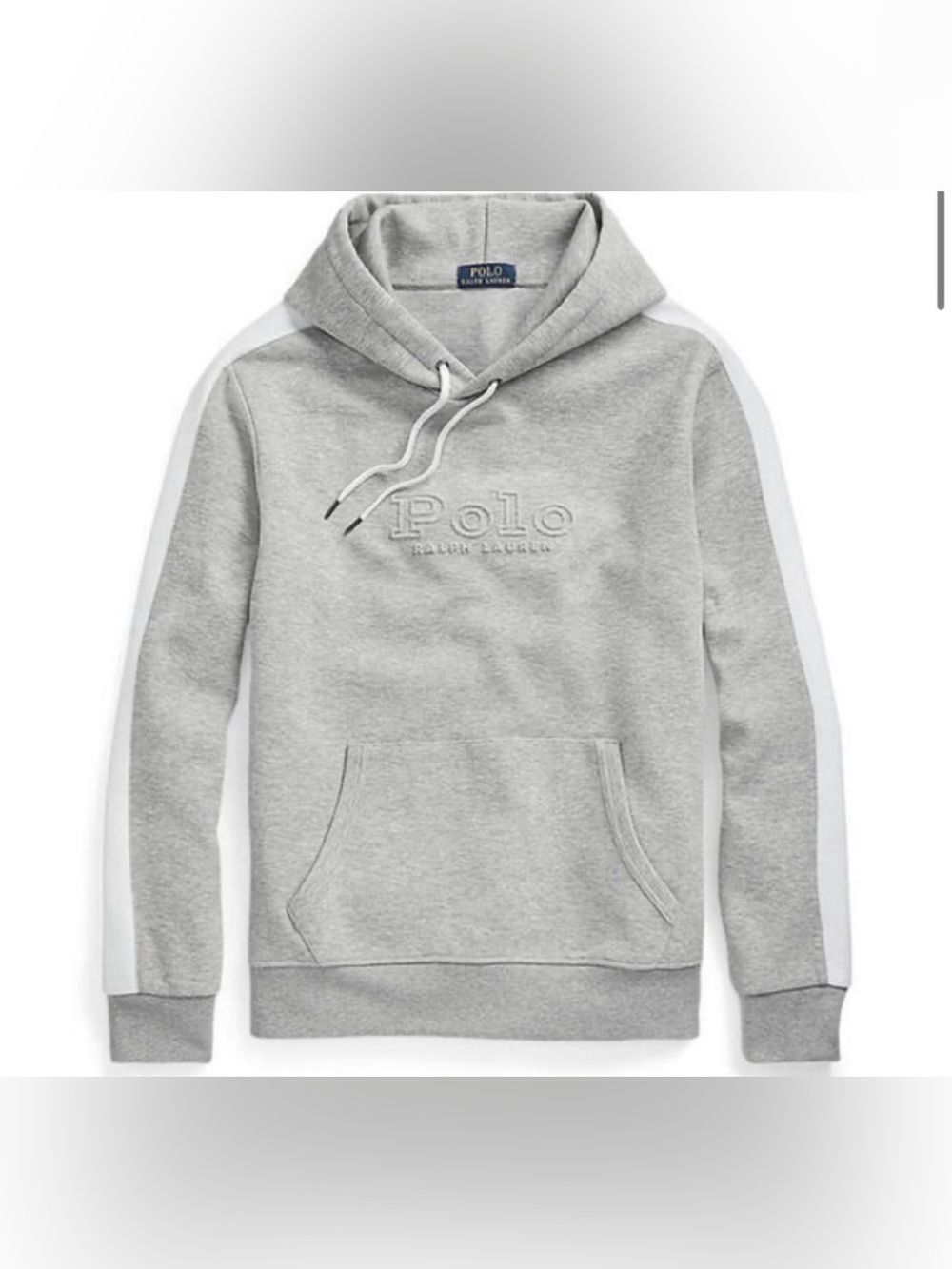 Ralph Lauren Grey Pullover Hoodie with White Sleeve Stripes - Picture 3 of 9